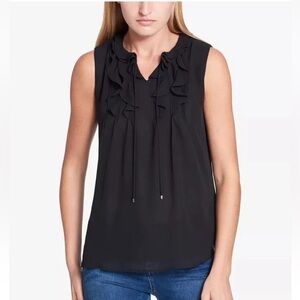 New Tommy Hilfiger Ruffle-Front Tie-Neck Blouse